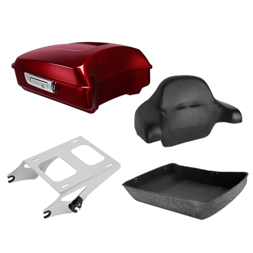 TCT-MOTORPARTS Chopped Trunk w/Backrest Two-Up Mounting Rack Fit For Harley 2017 ROAD STREET GLIDE SPECIAL FLTRXSFLHXS Velocity Red Sunglo 2017S - color: Fit for Velocity Red Sunglo #3