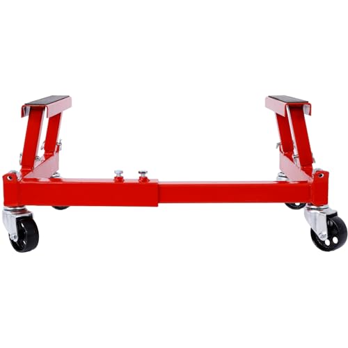 Garvee Heavy Duty Motorcycle ATV Engine Cradle Dolly, 1500 Lbs Capacity Engine Stand with 4×360° Swivel Wheels, Adjustable Width & Height, Rubber Pads & Tie-Down Points for Repair - color: Red