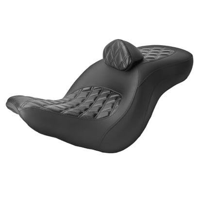One-Piece Driver Passenger Seat Motorcycle 2-Up Seat with Driver Backrest Cushion Pad Compatible with Harley Softail Sport Glide FLSB Low Rider FXLR FXLRS FXLRST 2018-Later (Black Diamond Stitching) - style: Black Diamond Stitching with Backrest