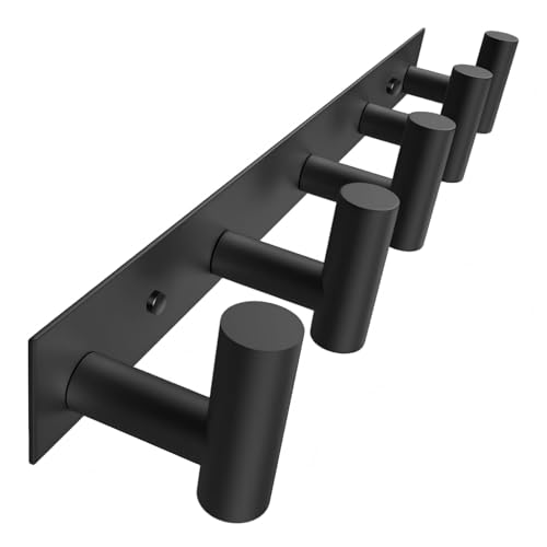 Wall Mounted Coat Rack-5 Hooks, Heavy Duty Stainless Steel Hook Rail for Towel Coat Hat Purse Bag Jacket, Towel Hooks for Entryway Bathroom Kitchen (Black 5 Hooks - 1 Pack) - color: Black, size: "T" Shape 5 Hooks - 1 Pack