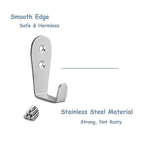 Coat Hooks Wall Mounted, 6 Pack Single Entrance Hooks Heavy Duty Brushed Wall Hook Stainless Steel, Large L Metal Hook for Hanging Clothes Jackets Robes Towels Hats Keys Bags Cups, Silver - color: Silver
