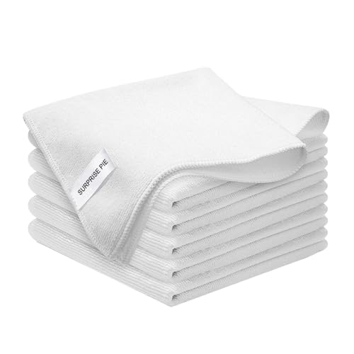 White Microfiber Cleaning Cloth 6Pack Cleaning Rags Absorbant Lint Free Cloth for House, Kitchen, Car, Glass, Stainless Steel, Window, Boat Cleaner-12''x 12''-White - color: White