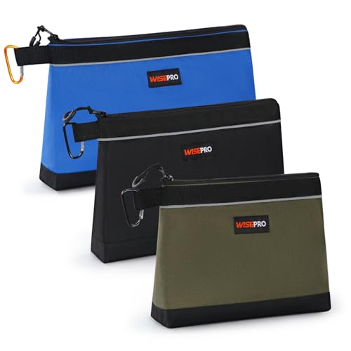 Tool Pouches with Zipper, Multi-Purpose Utility Tool Bags Organizer for Small Hand Tools, Screws, Nails, Pliers & Wrenches, Storage Pouch Set for Electricians, Plumbers, HVAC & Mechanics - color: Blue, Black and Army Green, size: 3 PCS Mixed