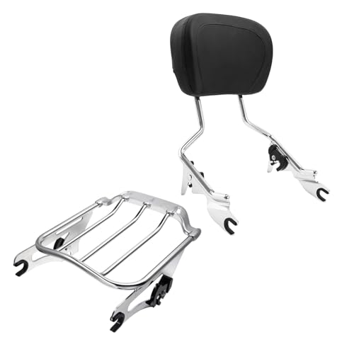 Chrome Detachable Sissy Bar Upright Passenger Backrest Pad & Air Wing Two Up Luggage Rack Fit for Harley Touring Road King Street Glide Road Glide 2009-2025 - color: Chrome #1