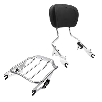 Chrome Detachable Sissy Bar Upright Passenger Backrest Pad & Air Wing Two Up Luggage Rack Fit for Harley Touring Road King Street Glide Road Glide 2009-2025 - color: Chrome #1