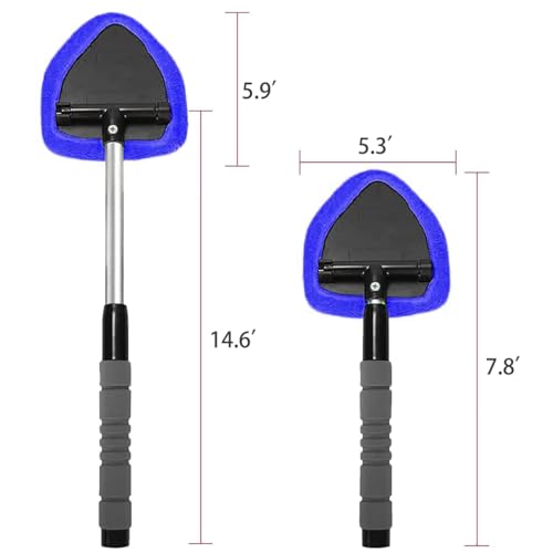 Car Windshield Cleaner Tool (2-Pack) with Extendable Handle, Inside Auto Window Glass Cleaning Kit with 8 Washable Microfiber Pads & Spray Bottle, Streak-Free Defogger Wand for Deep Dashboards