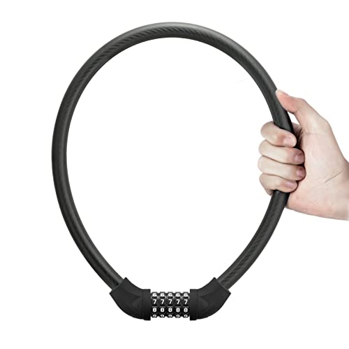 ROCKBROS Bike Lock 5 Digit Cable Lock Lightweight Bicycle Lock Bike Lock Combination Portable Lock for Bike - color: Black, size: 2.8 Feet
