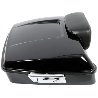 ECOTRIC Chopped Luggage Trunk W/Pad Compatible with 2014-2024 Harley Touring Road King Road Glide Street Glide Electra Glide Tail Box Trunk with Backrest - color: Black, size: Chopped Luggage Trunk W/ Razor Pad
