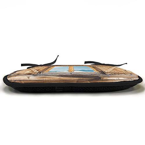 Lunarable Shutters Chair Cushion Pad, Weathered Facade of a Mountain Hut Mountain Reflection in The Window Picture, Seat Padding for Kitchen & Patio with Anti-Slip Backing, 16"x16", Beige Blue Teal - color: Beige Blue Teal, size: Pack of 1