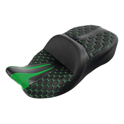 SLMOTO Gel 2 Up Rider Driver&Passenger Seat Fit for Harley Touring Road King Glide Street Glide Electra Glide 2009-2023 Green - color: Gel Style A Green