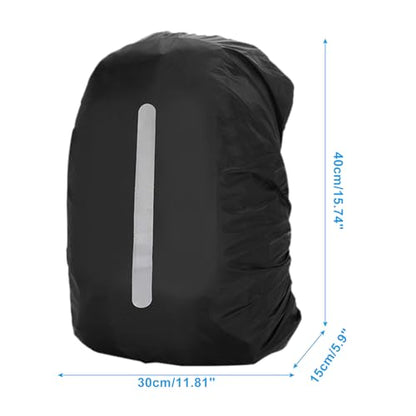 Waterproof Backpack Rain Cover with Reflective Straps - color: Black