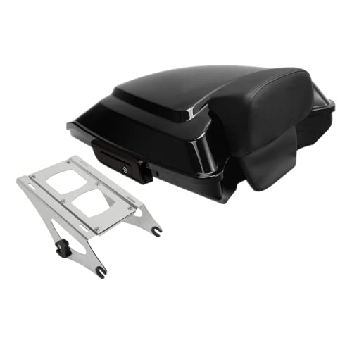 TCMT 5.5" Razor Motorcycle Trunk Box Backrest Pad Mounting Rack Fit For Harley 2014-2025 Touring Road King Street Road Electra Glide Pack - color: Black Latches Trunk Set+Chrome Rack A2, size: Fit For Touring 2014-2023