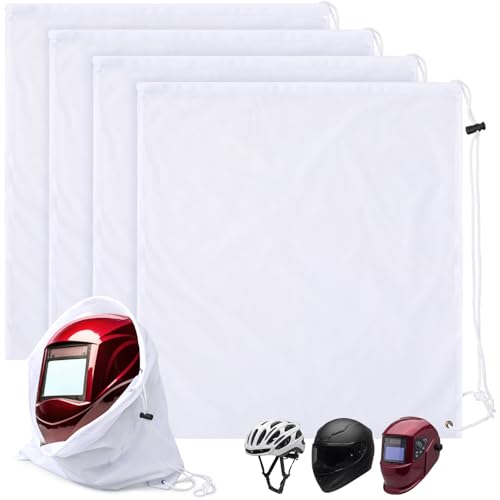 Motorcycle Helmet Bags, Welding Hood Bag with Drawstring Locking, Large Lightweight Microfiber for Motorcycle Sports Riding Travel Bicycle Snowmobile Helmet Storage(White,4 Pcs) - color: White