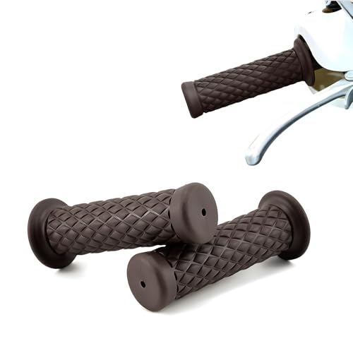 2 PCS Motorcycle Hand Grips, Non-Slip Motorbike Rubber Handle Bar for 7/8" 21 mm/24 mm Handles, Vintage Open End Handlebar Thruster Grip for Motorcycle Dirt Bike Scooter (Coffee) - color: Coffee
