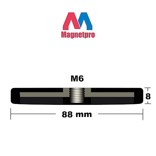 Magnetpro 2 Pieces Strong Rubber Coated Mounting Magnets Anti-Scratch, Over 120 LB Adhesive Power, Magnetic Assembly Base for Light Strips and Additional Mirrors The Outdoor Area - size: 120LB - M6 Female 2P