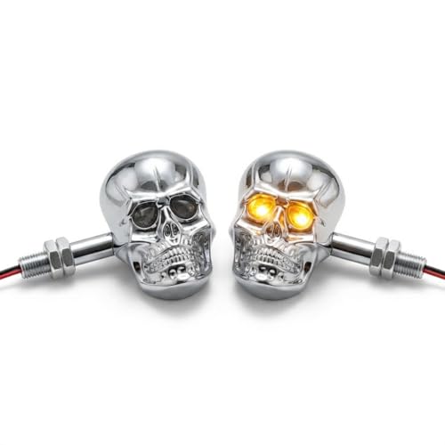 Motorcycle 10mm Screw Skull Head LED Amber Turn Signal Indicator Light (Chrome) - color: Chrome