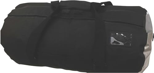 Oversize 70L Waterproof Dry Duffel Offshore Gear Motor Cycle Tail Bag Hi-Vis 25 Gauge Vinyl Silver Welded Side Panels -Black