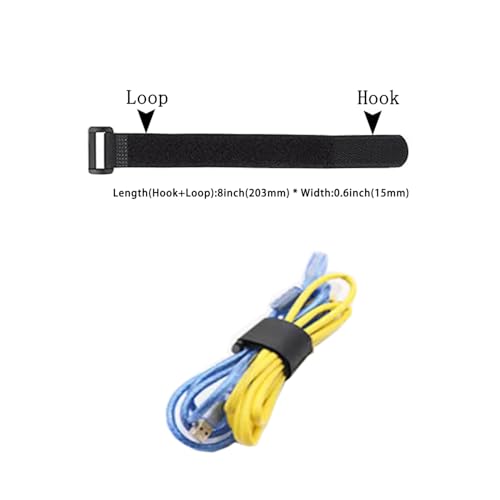 20 Pack 8 Inch Reusable Fastening Cable Straps,Adjustable Multi-Purpose Hook and Loop Straps Nylon Cable Ties for Wire Cable Management Home Office Garage Outdoor Organization - size: 8'' x 0.6'' (Black)