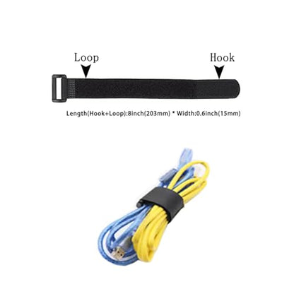20 Pack 8 Inch Reusable Fastening Cable Straps,Adjustable Multi-Purpose Hook and Loop Straps Nylon Cable Ties for Wire Cable Management Home Office Garage Outdoor Organization - size: 8'' x 0.6'' (Black)