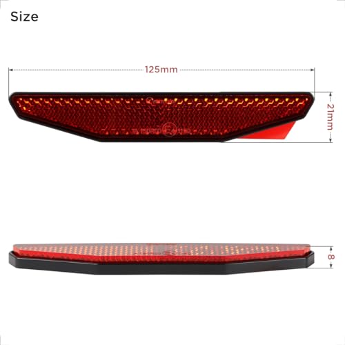evermotor 2 Packs Red Warning Reflective Reflectors Stickers ：Waterproof ATV Bike Accessories High-Visibility Retro Rear Safety Reflectors for Motorcycle, Bicycle & Scooter - size: 125mm*21mm