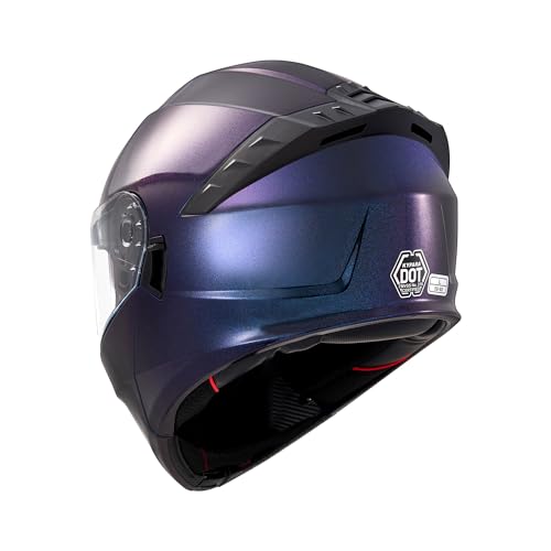 KYPARA Motorcycle Dual Visor Flip up Modular Full Face Helmet with DOT Certification of Impressionism - style: BlueChameleon