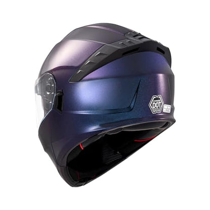 KYPARA Motorcycle Dual Visor Flip up Modular Full Face Helmet with DOT Certification of Impressionism - style: BlueChameleon