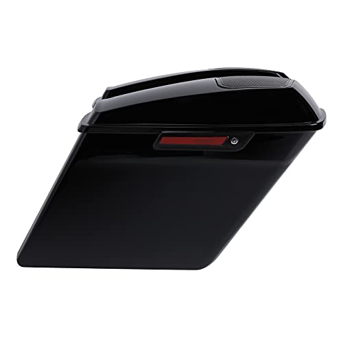 XFMT Motorcycle Saddlebags 5" Stretched Extended Hard Saddle Bags W/ 6"x9" Speaker Lids For Harley Touring Road King Street Glide Road Glide Electra Glide 2014-2024, Vivid Black & Black Latches - color: 5" Stretched-Vivid Black W/ 6x9" Speaker Lids Black