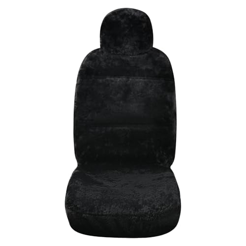 1PC Front Bucket Genuine Sheepskin Car Seat Cover Lambskin Winter Car seat Cushion Lambs Wool Sheep Skin Fuzzy Seat Cover Shearling Car Accessories for SUVs, Saloons and Trucks (Black) - color: Black