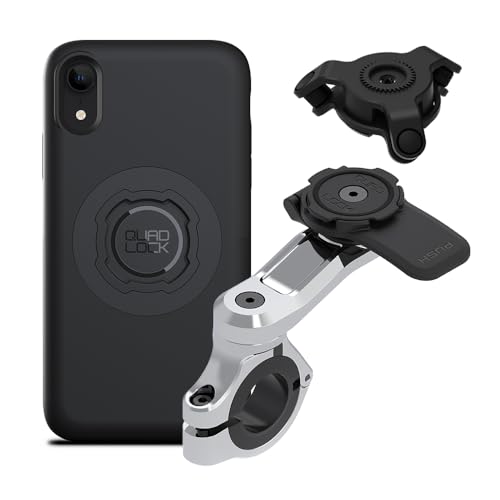 Quad Lock Motorcycle Handlebar Phone Mount PRO Chrome with Vibration Dampener and MAG Phone Case for iPhone XR - size: iPhone XR
