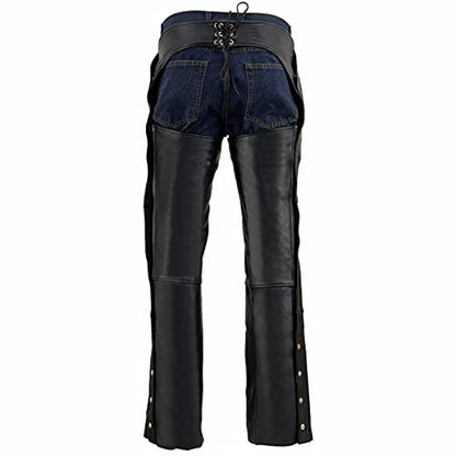 Milwaukee Leather Men's Black Premium Leather Snap Out Thermal Lined Motorcycle Rider Chaps- ML1191 - size: XX-Small