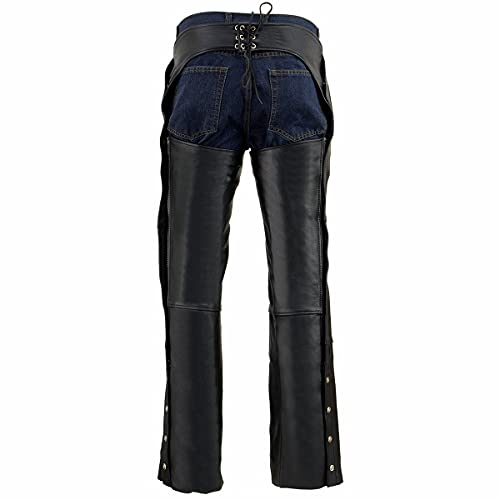 Milwaukee Leather Men's Black Premium Leather Snap Out Thermal Lined Motorcycle Rider Chaps- ML1191 - size: Large