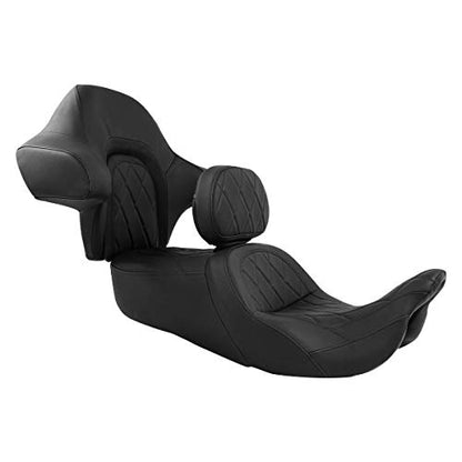 C.C. RIDER 2-Up One-Piece Seat Driver Rider Backrest and King Tour Trunk Backrest Fit for Harley Touring Road King Street Electra Glide Ultra Limited 2014-2023 - color: 15# Black (Seat With Backrests)