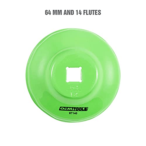 OEMTOOLS 87140 64mm 14 Flute Oil Filter Wrench, Green, 3/8 in Drive, Prevents Slippage, Wide Compatibility - style: 64 mm 14 Flute