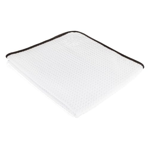 The Rag Company Dry Me A River, Professional Korean 70/30 Blend Microfiber Waffle-Weave Drying & Detailing Towels, Soft Suede Edges, 390 GSM, 26x59 Inches, White, 1-Pack - color: White, size: 26in x 59in