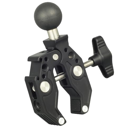 Motorcycle Handlebar Clamp Mount Base with 25mm/1 Inch Ball Compatible with RAM mounts B Size Double Socket Arm, 1" Ball Handle Bar Clamp Mount for Motorcycle Bicycle Phone Holder Camera