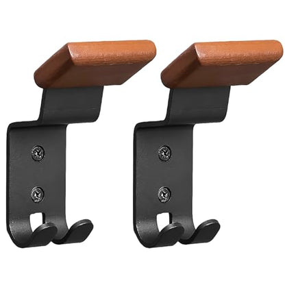 2 Pcs Motorcycle Helmet Holder, Wall Mount Beech Wood & Carbon Steel Motorcycle Gear Storage Rack Organizer, Short Helmet Hanger with Double Hook, for Home Garage Display