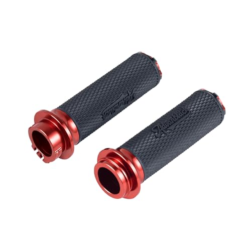 Advanblack AXION Performance Grips, Cable Throttle Hand Grips Compatible with Harley Touring Road Glide Street Glide, Softail - color: Red