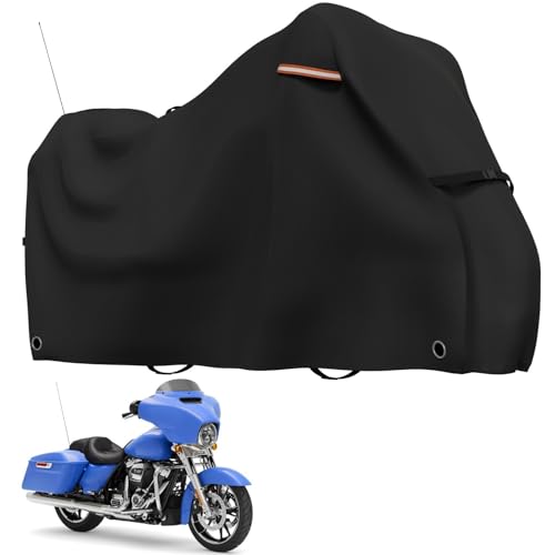 Roasivi Motorcycle Covers Waterproof Outdoor Storage for Harley Davidson Touring Models Heavy Duty Cover for General Motorcycle 98" L x 43" W x 55" H Black - size: 98"x43"x55"