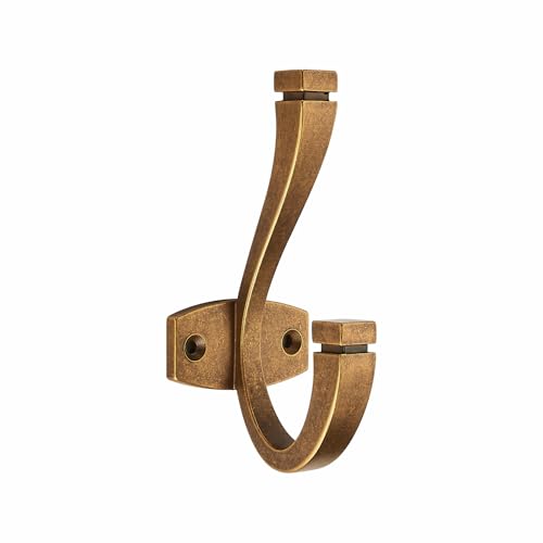 CHIVS （5 Pack Coat and Hat Wall Hooks Double Hooks for Hanging ，Antique Brass Towel Hooks，Wall Mount ，Hanger Backpack, Purse, Bag, Towel Organization Decorative Wall Hooks - color: Antique Brass