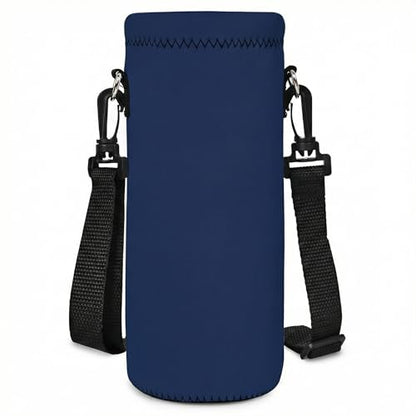 RICHEN Neoprene Water Bottle Carrier Bag with Adjustable Shoulder Strap,Insulated Water Bottle Cover for Stainless Steel/Glass/Plastic Bottles - color: Navy Blue, size: 750ml