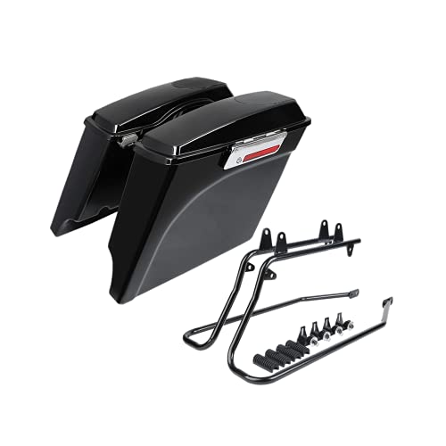 TCMT 5" Stretched Extended 5x7" Speaker Lid Hard Saddle Bags W/Conversion Brackets Fit For Harley Softail Heritage Deluxe Models 1984-2017 - color: Black Conversion Brackets, size: Style F(5" Stretched 5X7" Speaker Lids)