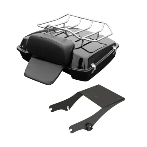 TCMT Razor Motorcycle Trunk Box Backrest Pad Luggage Mount Rack Fit For Harley Touring 1997-2008 Road King Road Street Electra Glide Pack - color: Razor Style D Black Rack