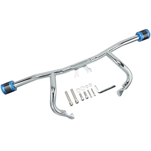 Engine Guard Flat Out Crash Bar for 2014-2025 Harley Touring Street Glide Road Glide Road King Electra Glide Ultra Models (Chrome w/Blue CNC) - color: Chrome w/Blue CNC