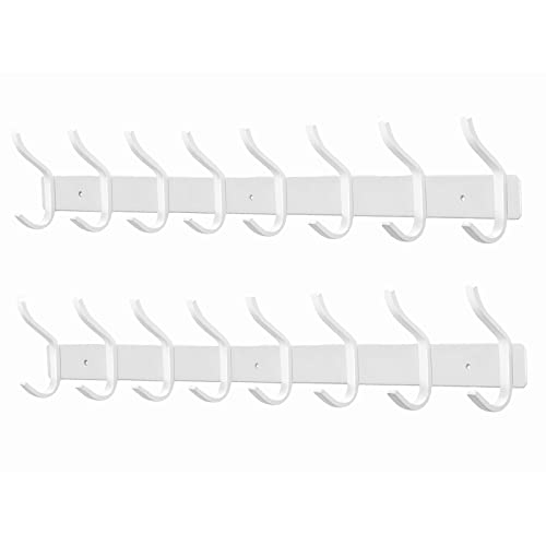 White Wall Hooks Heavy Duty, 23 Inch Coat Hooks Wall Mount with 8 Hooks,2 Packs Wall Hooks Hangers for Entryway, Bathroom - for Hanging Backpack, Bag, Coat, Purse, Hat, Towel, Clothes - color: White, size: 8 Hooks 2 Pieces
