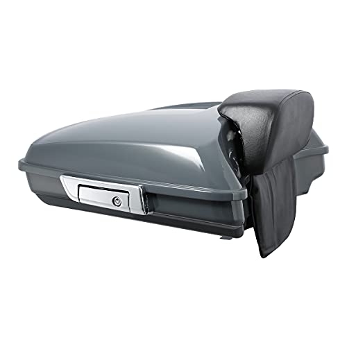 XFMT 5.5" Gunship Gray Razor Trunk W/Backrest Pad + Chrome Mount Bracket + Docking Kit For Harley Touring Road King Street Glide Road Glide Electra Glide Ultra Classic 2014-Later - color: Gunship Gray Set 9