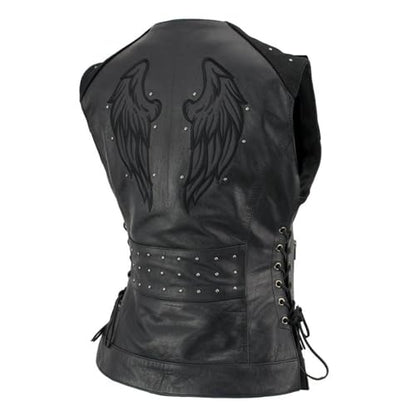 Milwaukee Leather Women's Classic Biker Vest - Premium Leather, Zipper Front, Concealed Carry, Rider Fit Design - color: Black-black, size: X-Large