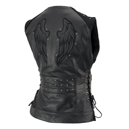 Milwaukee Leather Women's Classic Biker Vest - Premium Leather, Zipper Front, Concealed Carry, Rider Fit Design - color: Black-black, size: X-Small