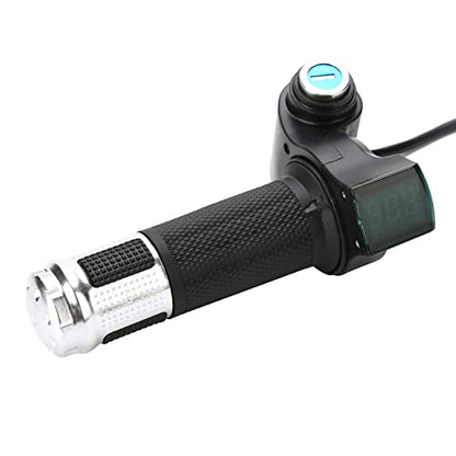 Bike Throttle Grip LCD Screen Twist Throttle Accelerator Handle Grips with Cable and Key Knock for Electric Bicycle Skateboard(Silver)