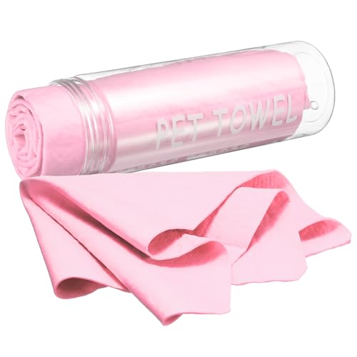 HARFINGTON Car Premium Shammy Cloth 26" x 16.9" PVA Chamois Wash Drying Towel Ultra Absorbent No Scratches in PET Bucket for Cars Motorcycles Mirrors Glass Countertops Phone Laptop, Pink - color: Pink