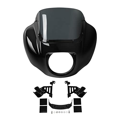 TCMT Motorcycle Headlight Quarter Fairing with Windshield and Bracket Mount Kit Fit for Harley 2020-2024 Softail Standard 2018-2020 Low Rider 2018-2020 Street Bob Vivid Black - color: Headlight Fairing&Bracket